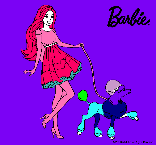 Dibujo Barbie paseando a su mascota pintado por Valerieta