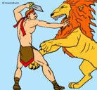Dibujo Gladiador contra león pintado por Sharkqwash