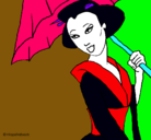 Dibujo Geisha con paraguas pintado por micu