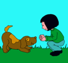 Dibujo Niña y perro jugando pintado por goli