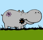 Dibujo Hipopótamo con flores pintado por andreaelig