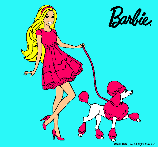 Barbie paseando a su mascota