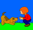 Dibujo Niña y perro jugando pintado por -Marie-