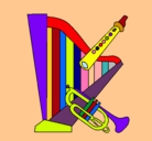 Dibujo Arpa, flauta y trompeta pintado por catafimu