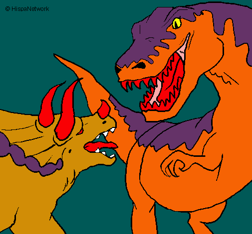 Dibujo Lucha de dinosaurios pintado por assecino