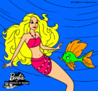 Dibujo Barbie sirena con su amiga pez pintado por jani