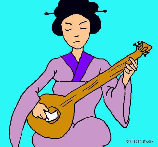 Geisha tocando el laud