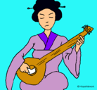Dibujo Geisha tocando el laud pintado por montsita