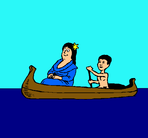 Madre e hijo en canoa