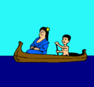 Dibujo Madre e hijo en canoa pintado por kuty