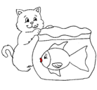 Dibujo Gato y pez pintado por lucydeplaya