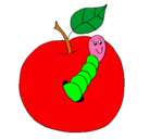 Dibujo Manzana con gusano pintado por sleiter