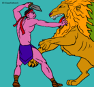 Dibujo Gladiador contra león pintado por dedo