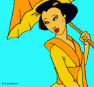 Dibujo Geisha con paraguas pintado por ponpita