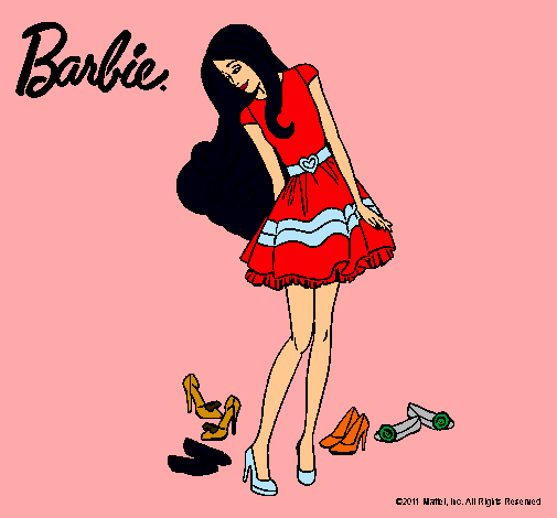 Dibujo Barbie y su colección de zapatos pintado por dominique1