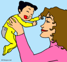 Dibujo Madre con su bebe pintado por familias
