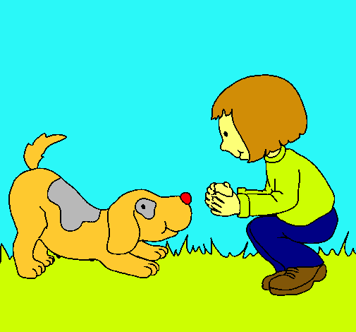 Dibujo Niña y perro jugando pintado por Ainara