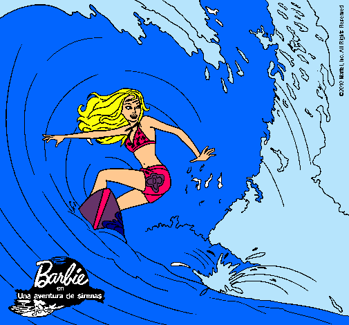 Barbie practicando surf