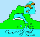 Dibujo Delfín y gaviota pintado por sirene