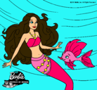 Dibujo Barbie sirena con su amiga pez pintado por macapaca