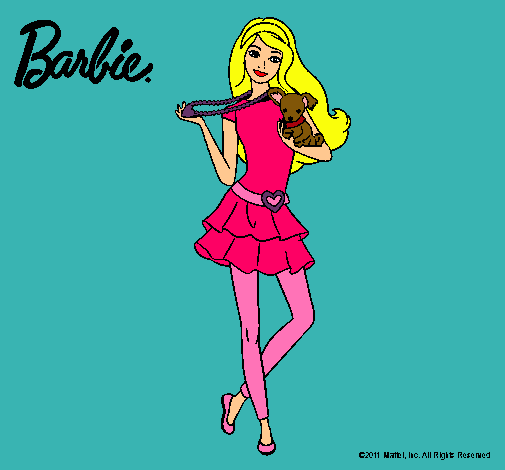 Dibujo Barbie y su mascota pintado por Raquelsanandes