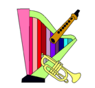 Dibujo Arpa, flauta y trompeta pintado por tototo