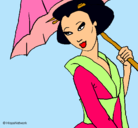Dibujo Geisha con paraguas pintado por MACARENA_21