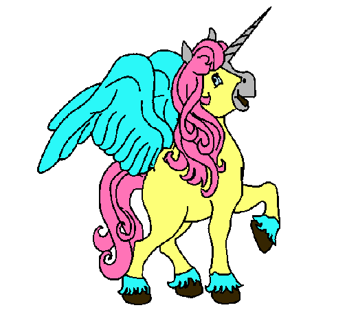 Dibujo Unicornio con alas pintado por palma