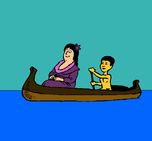 Madre e hijo en canoa