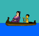 Dibujo Madre e hijo en canoa pintado por tunita