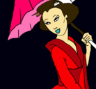 Dibujo Geisha con paraguas pintado por Melodi