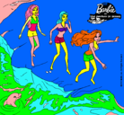 Dibujo Barbie y sus amigas en la playa pintado por m8n6ca