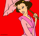 Dibujo Geisha con paraguas pintado por draculaurora