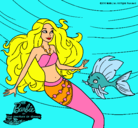 Dibujo Barbie sirena con su amiga pez pintado por barbimermeit