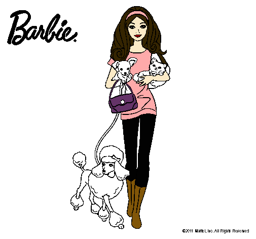 Dibujo Barbie con sus mascotas pintado por vlentinita