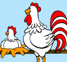 Dibujo Gallo y gallina pintado por adios