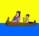 Dibujo Madre e hijo en canoa pintado por matute