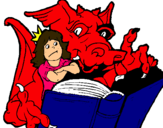 Dibujo Dragón, chica y libro pintado por que_importa