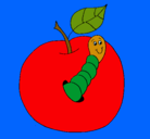 Dibujo Manzana con gusano pintado por bufi