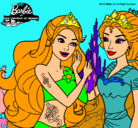 Dibujo Barbie se despiede de la reina sirena pintado por cangrejon