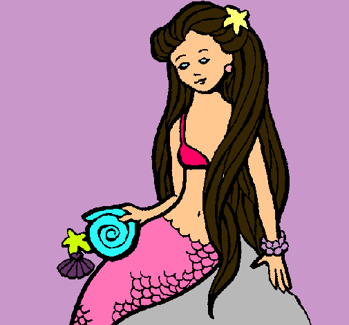 Dibujo Sirena con caracola pintado por Vale06