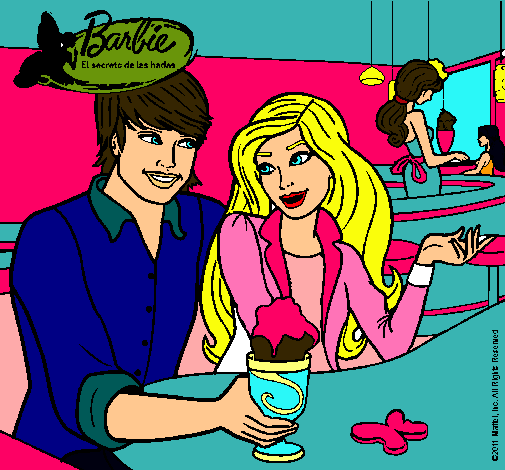 Dibujo Barbie y su amigo en la heladería pintado por Kamilita18