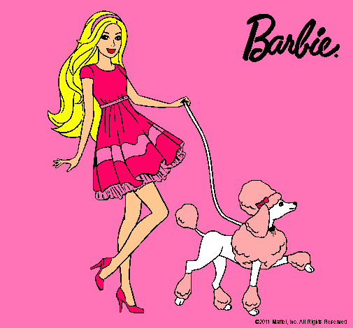 Barbie paseando a su mascota