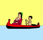 Dibujo Madre e hijo en canoa pintado por maiuu
