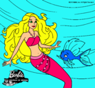 Dibujo Barbie sirena con su amiga pez pintado por MISIMINA