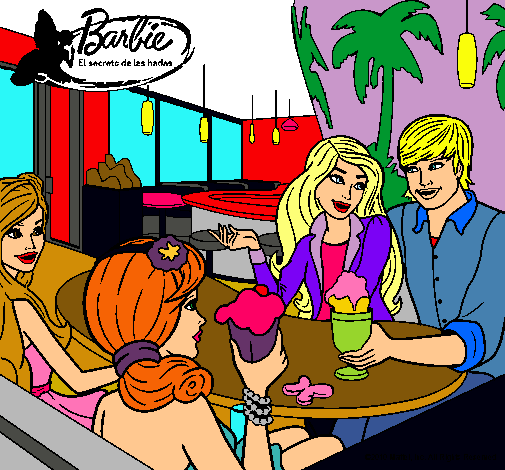Dibujo Barbie y sus amigos en la heladería pintado por lara2002