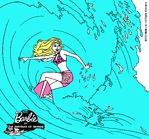 Barbie practicando surf