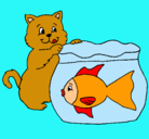 Dibujo Gato y pez pintado por esrefy