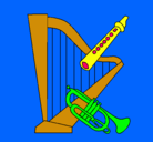 Dibujo Arpa, flauta y trompeta pintado por blahdgcyfbff