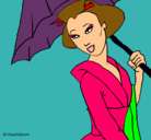 Dibujo Geisha con paraguas pintado por nessy & bita